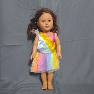 Our Life As Leighton Posable 18" Doll Brunette Rainbow Tutu Dress